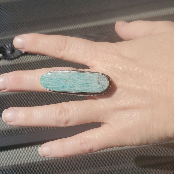 New Huge Amazonite 925 Silver Statement Ring. - Picture 5 of 16